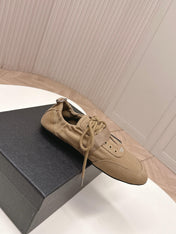 PRADA 26S LACE UP MINIMAL SNEAKERS IN BROWN CANVAS