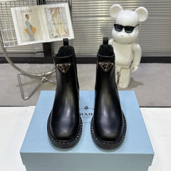 PRADA 25S RETRO PLATFORM MARTIN BOOTS IN BLACK CALFSKIN