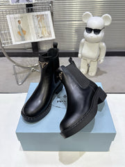 PRADA 25S RETRO PLATFORM MARTIN BOOTS IN BLACK CALFSKIN