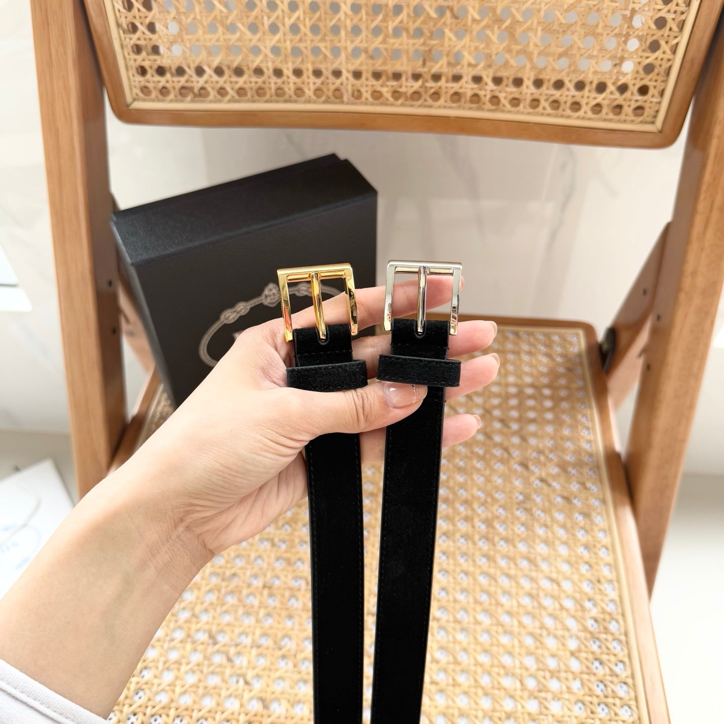 PRADA 25S BELT 25 MM IN BLACK SUEDE 542640