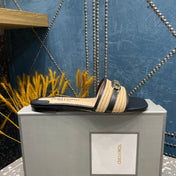 RAFFIA AND LEATHER WHITNEY SLIDE BLACK MIX BEIGE