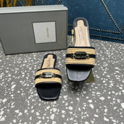 RAFFIA AND LEATHER WHITNEY SLIDE BLACK MIX BEIGE