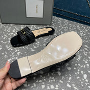 RAFFIA AND LEATHER WHITNEY SLIDE BLACK