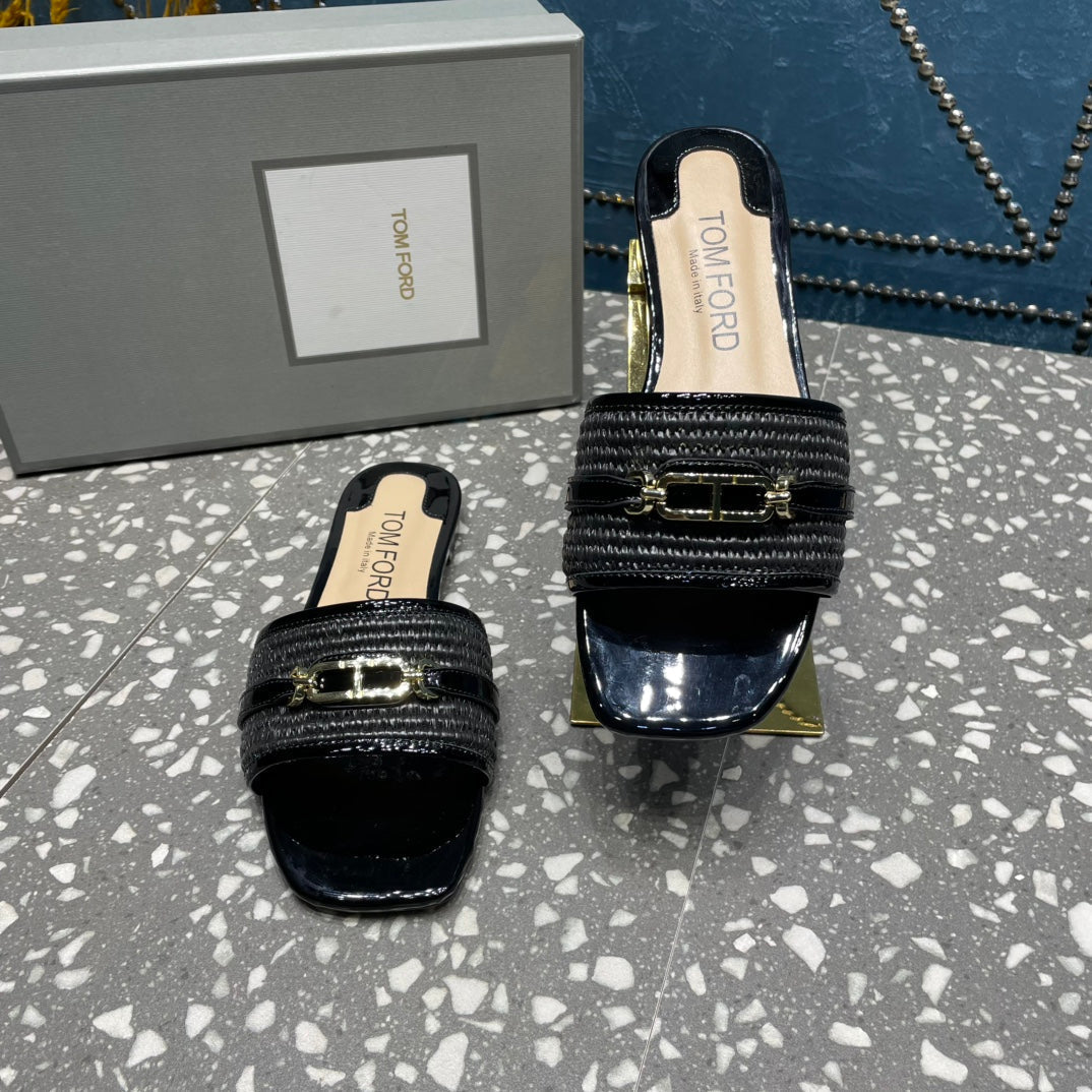RAFFIA AND LEATHER WHITNEY SLIDE BLACK