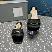 RAFFIA AND LEATHER WHITNEY SLIDE BLACK