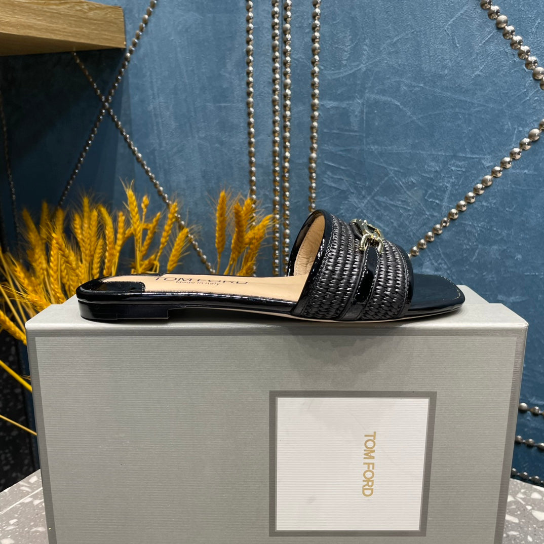 RAFFIA AND LEATHER WHITNEY SLIDE BLACK