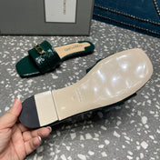 FLAT MULE IN GREEN FOREST CALFSKIN