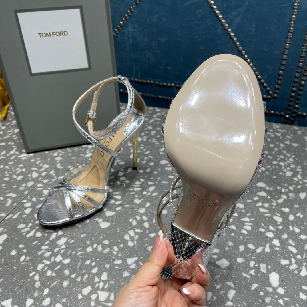 IDA SANDAL 10 CM IN SILVER SNAKE PATTERNED CALFSKIN