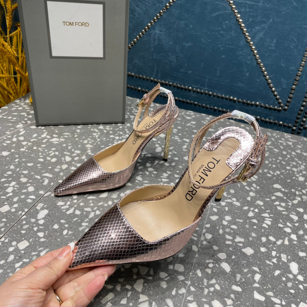 HIGH HEELS 10 CM IN DUSTY PINK SNAKE PATTERNED CALFSKIN