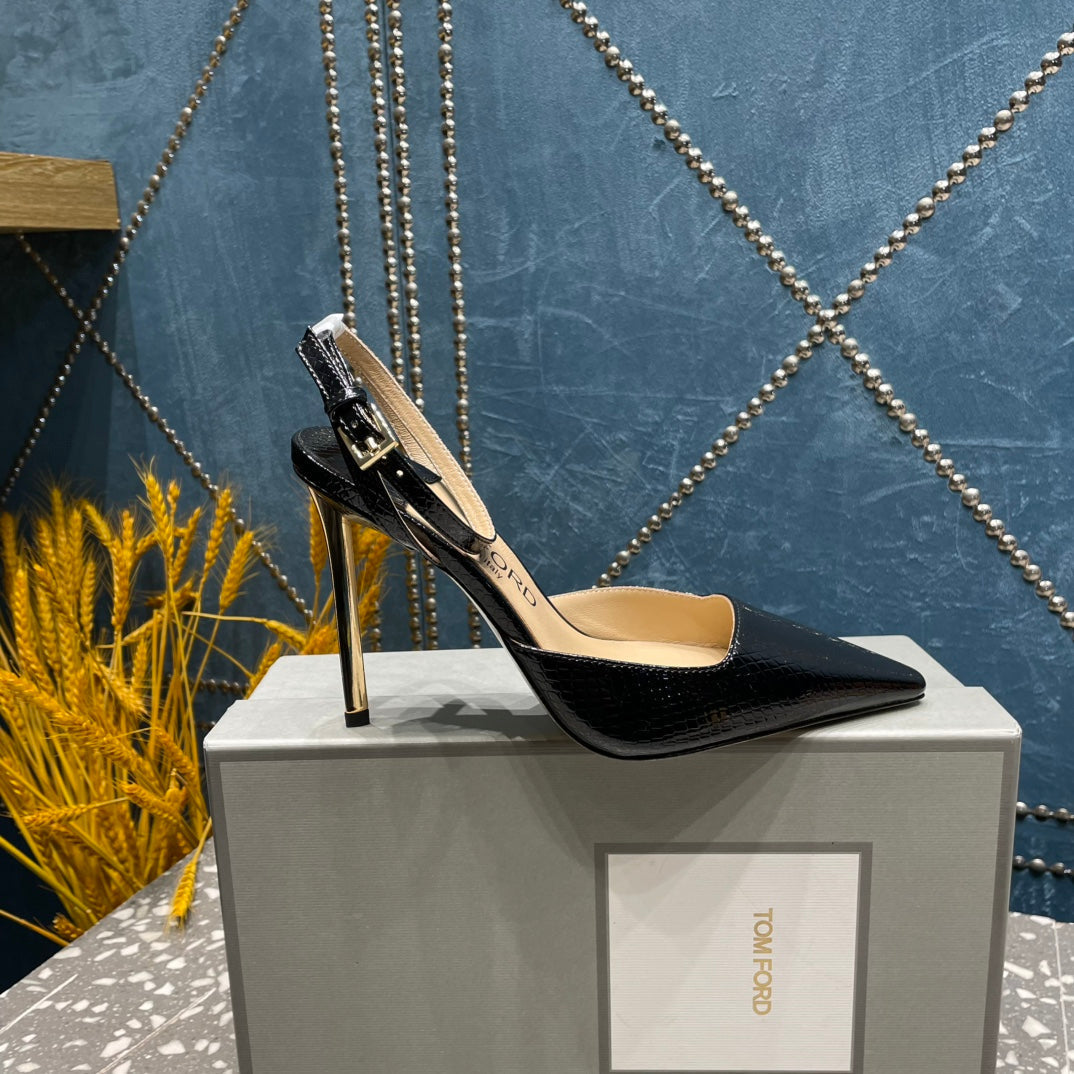 HIGH HEELS 10 CM IN BLACK SNAKE PATTERNED CALFSKIN