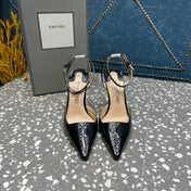 HIGH HEELS 10 CM IN BLACK SNAKE PATTERNED CALFSKIN