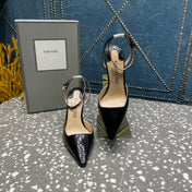 HIGH HEELS 10 CM IN BLACK SNAKE PATTERNED CALFSKIN