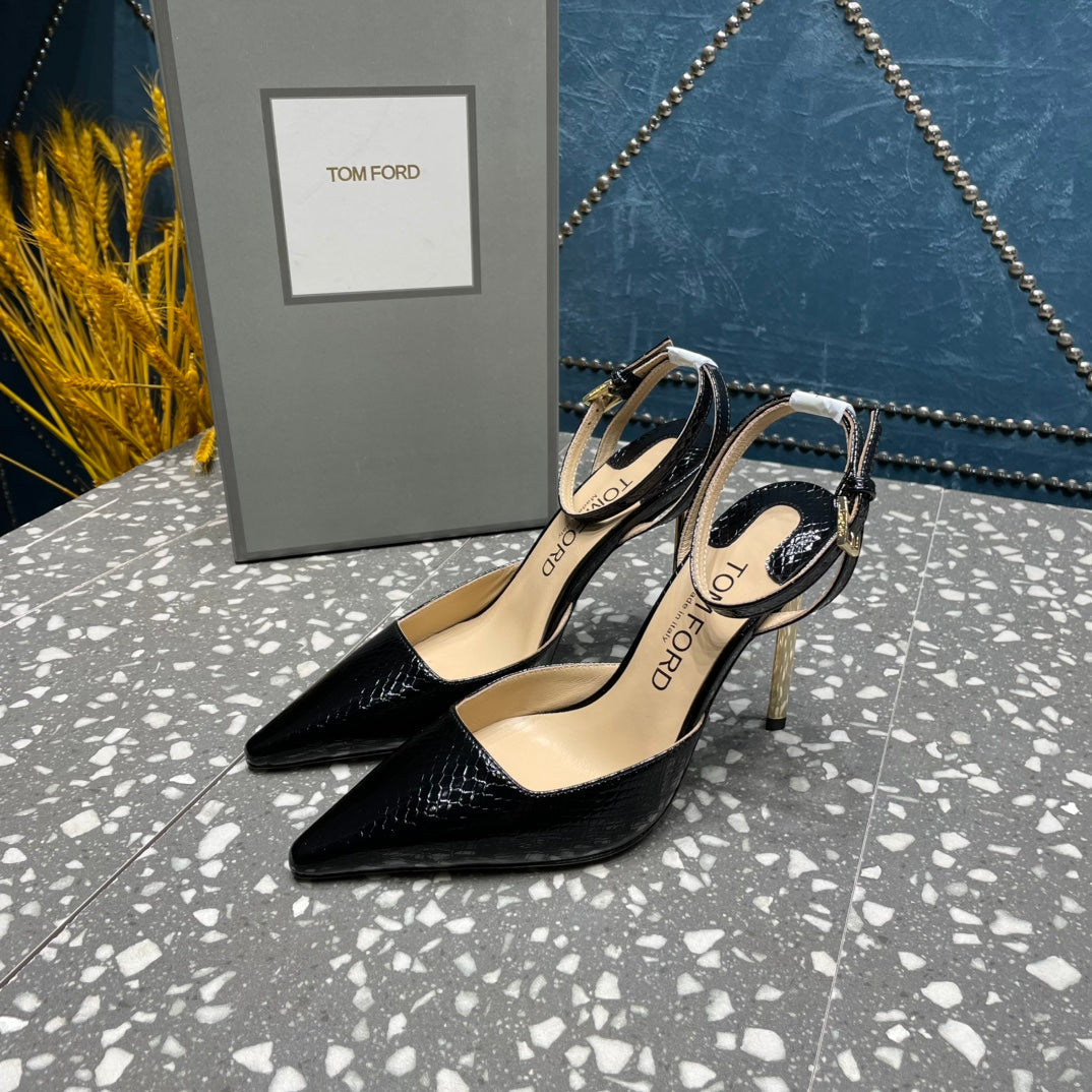 HIGH HEELS 10 CM IN BLACK SNAKE PATTERNED CALFSKIN