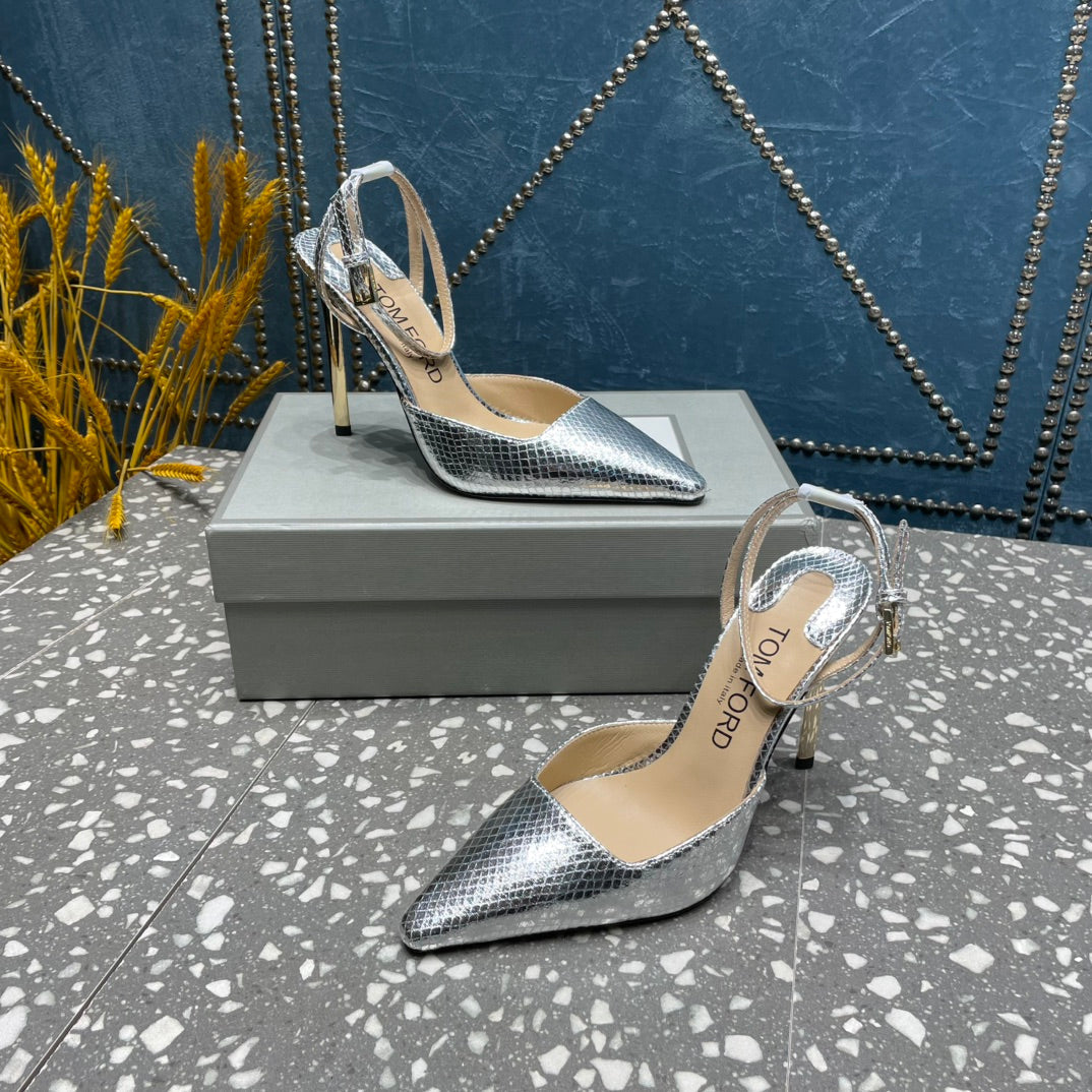 HIGH HEELS 10 CM IN SILVER SNAKE PATTERNED CALFSKIN