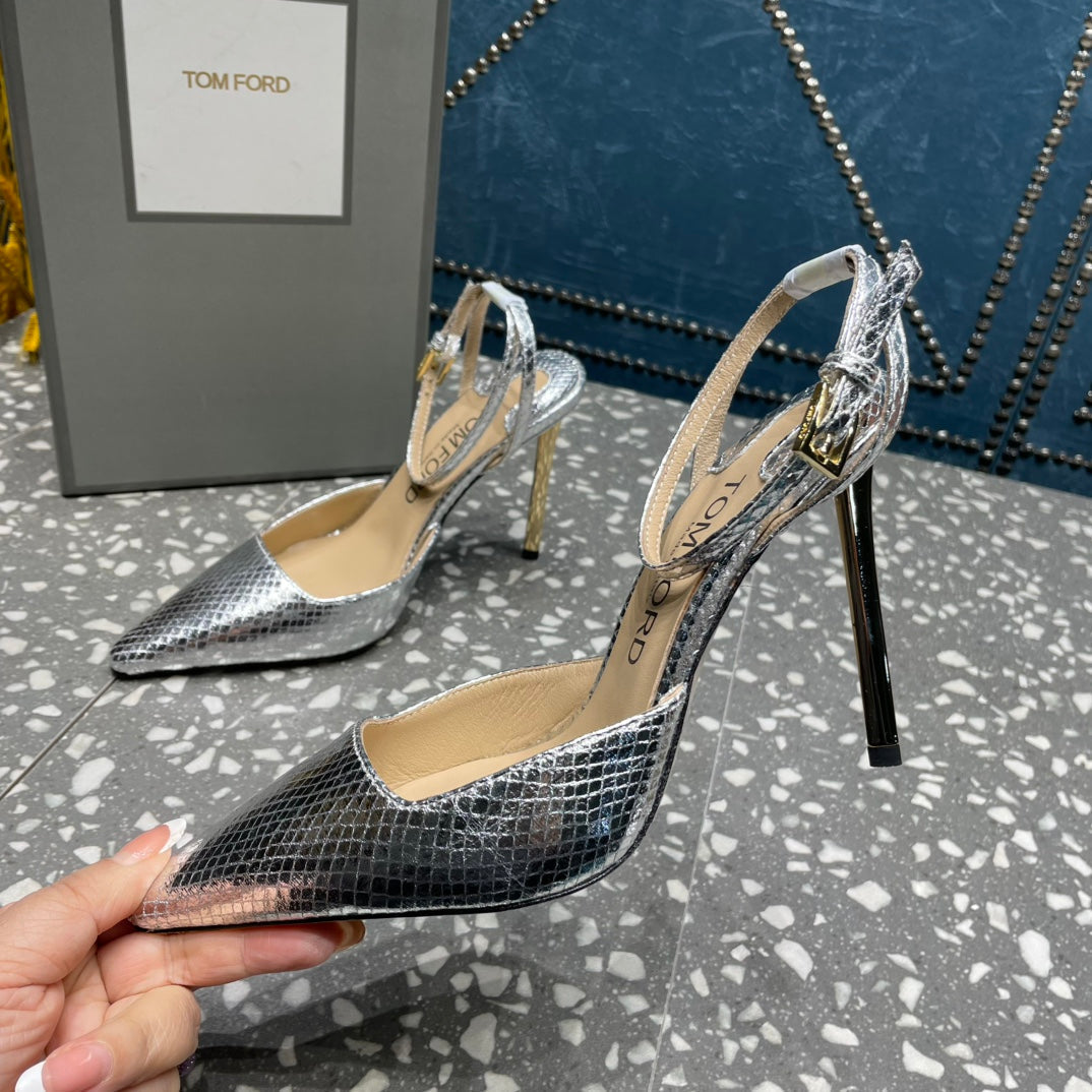 HIGH HEELS 10 CM IN SILVER SNAKE PATTERNED CALFSKIN