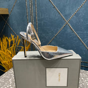 HIGH HEELS 10 CM IN SILVER SNAKE PATTERNED CALFSKIN