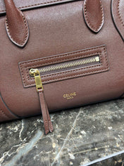 CELINE 25S NEW LUGGAGE 38MM IN CHOCOLATE BROWN  SHINY LAMBSKIN GOLD HARDWARE