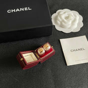 CHANEL 26S DOUBLE C LOGO PEARL WHITE ENAMEL SQUARE STUD EARRINGS IN GOLD METAL 631035