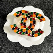 CHANEL 26S DOUBLE C LOGO MOSAIC BROOCH IN MULTICOLOR ENAMEL 631918