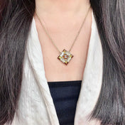 CHANEL 26S DOUBLE C LOGO AMBER CRYSTAL SQUARE PENDANT NECKLACE IN GOLD METAL 633294