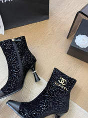 BONGADE BOOTS IN BLACK CALFSKIN AND SEQUINS