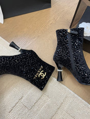 BONGADE BOOTS IN BLACK CALFSKIN AND SEQUINS