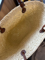 LOE SMALL ANAGRAM BASKET 28 BAG IN NATURAL MIX BROWN IRACA PALM AND CALFSKIN