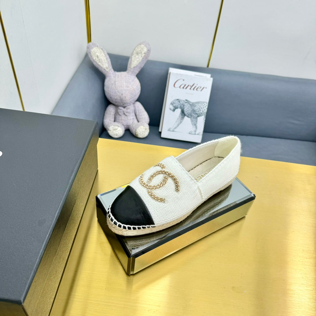 CC ESPADRILLES PLATFORM 25S IN WHITE KNITTED WOOL AND BLACK LAMBSKIN