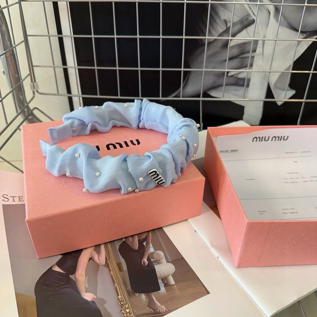 PEARL HAIRBAND IN SKY BLUE CHIFFON 332064