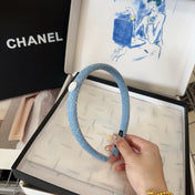 HEADBAND IN SKY BLUE TWEED CRYSTALS LOGO 407888