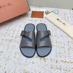 SANDALS IN DARK GRAY SNAKE EMBOSSED CALFSKIN