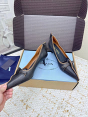 PRADA 26S ANTIQUED LEATHER PUMPS 55MM IN BLACK CALFSKIN