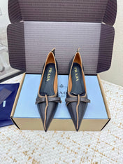 PRADA 26S ANTIQUED LEATHER PUMPS 55MM IN BLACK CALFSKIN