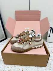 MIUMIU 26S CHARM SNEAKERS IN BROWN SUEDE AND WHITE MESH