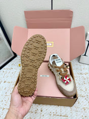 MIUMIU 26S CHARM SNEAKERS IN BROWN SUEDE AND WHITE MESH