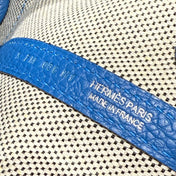 GARDEN PARTY 23CM IN WHITE MIX BLACK TOILETS COTTON CANVAS AND BLUE CALFSKIN