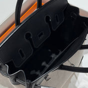 QUADRILLE BIRKIN 25CM IN BLACK SWIFT CALFSKIN WHITE TOILE CANVAS