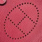 HERMES 25S MINI EVELYNE 18 IN BURGUNDY PATTERNED STRAP CALFSKIN SILVER HARDWARE