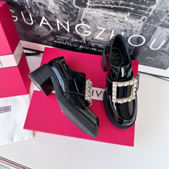 VIV' RANGERS LOAFERS IN BLACK PATENT CALFSKIN STRASS BUCKLE