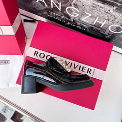 VIV' RANGERS LOAFERS IN BLACK PATENT CALFSKIN STRASS BUCKLE