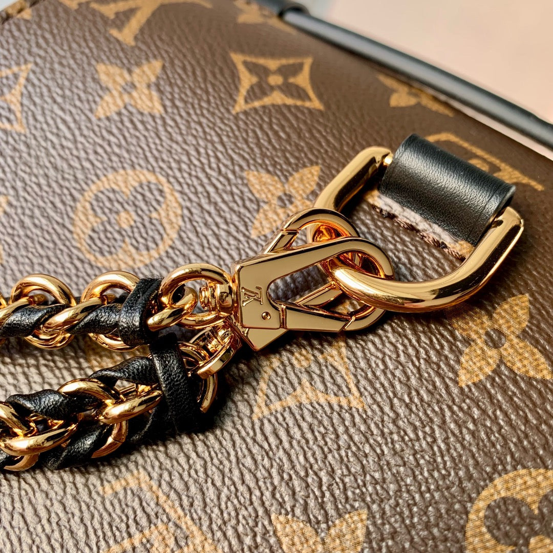 POCHETTE MÉTIS 20 IN BROWN MONOGRAM AND MONOGRAM REVERSE CANVAS GOLD BUCKLE