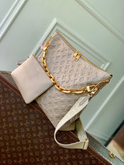 COUSSIN MM 38 IN BEIGE MONOGRAM EMBOSSED CALFSKIN GOLD HARDWARE