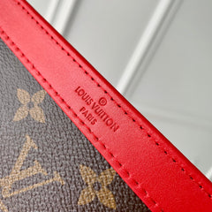 GASTON WEARABLE WALLET 18 IN BROWN MONOGRAM CANVAS MIX RED CALFSKIN