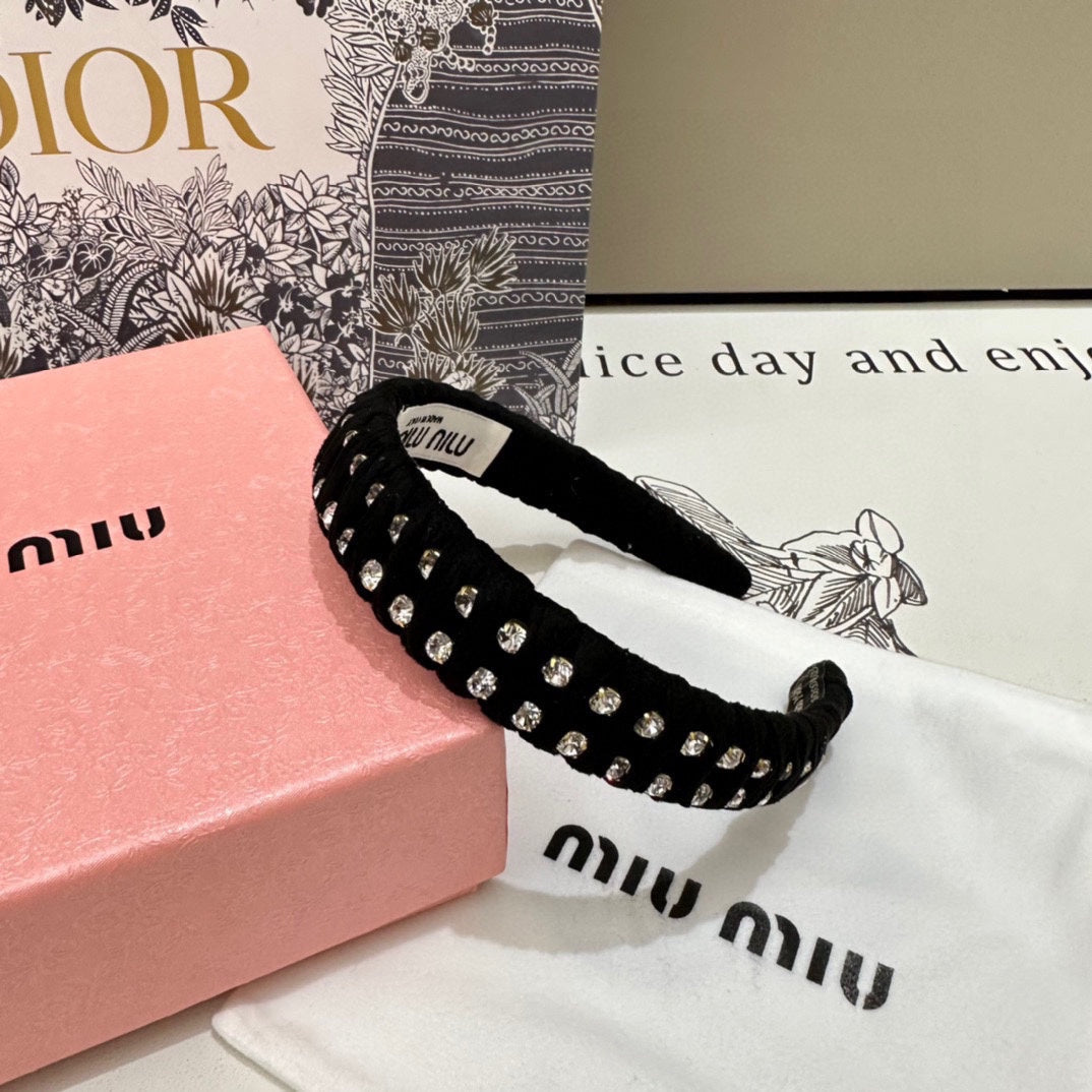 HAIRBAND IN BLACK FELT FABRIC DIAMOND-EMBELLISHED 230830