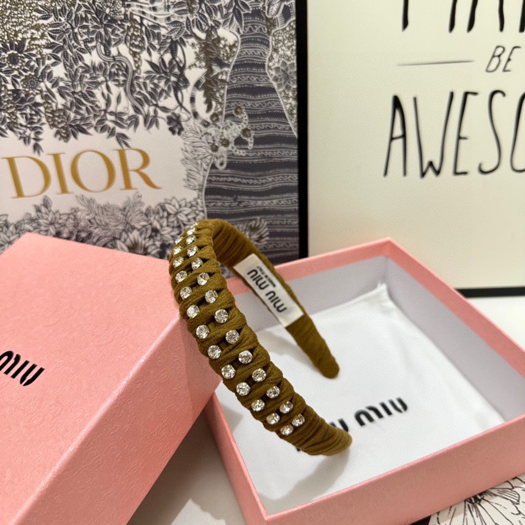 HAIRBAND IN LIZARD BROWN FELT FABRIC DIAMOND-EMBELLISHED 230831