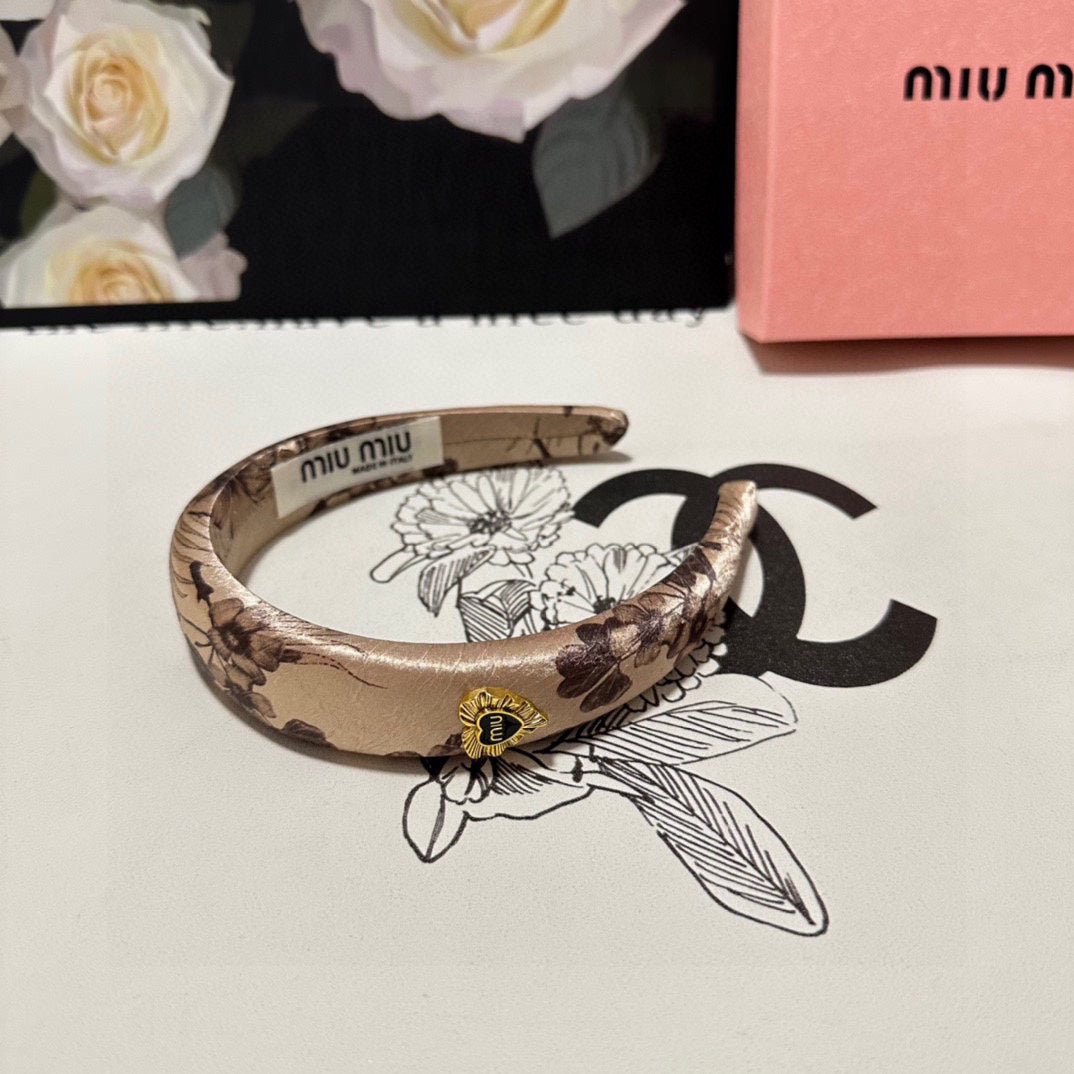 SILK THICK HEADBAND LIGHT BROWN FLOWER PRINT 239957