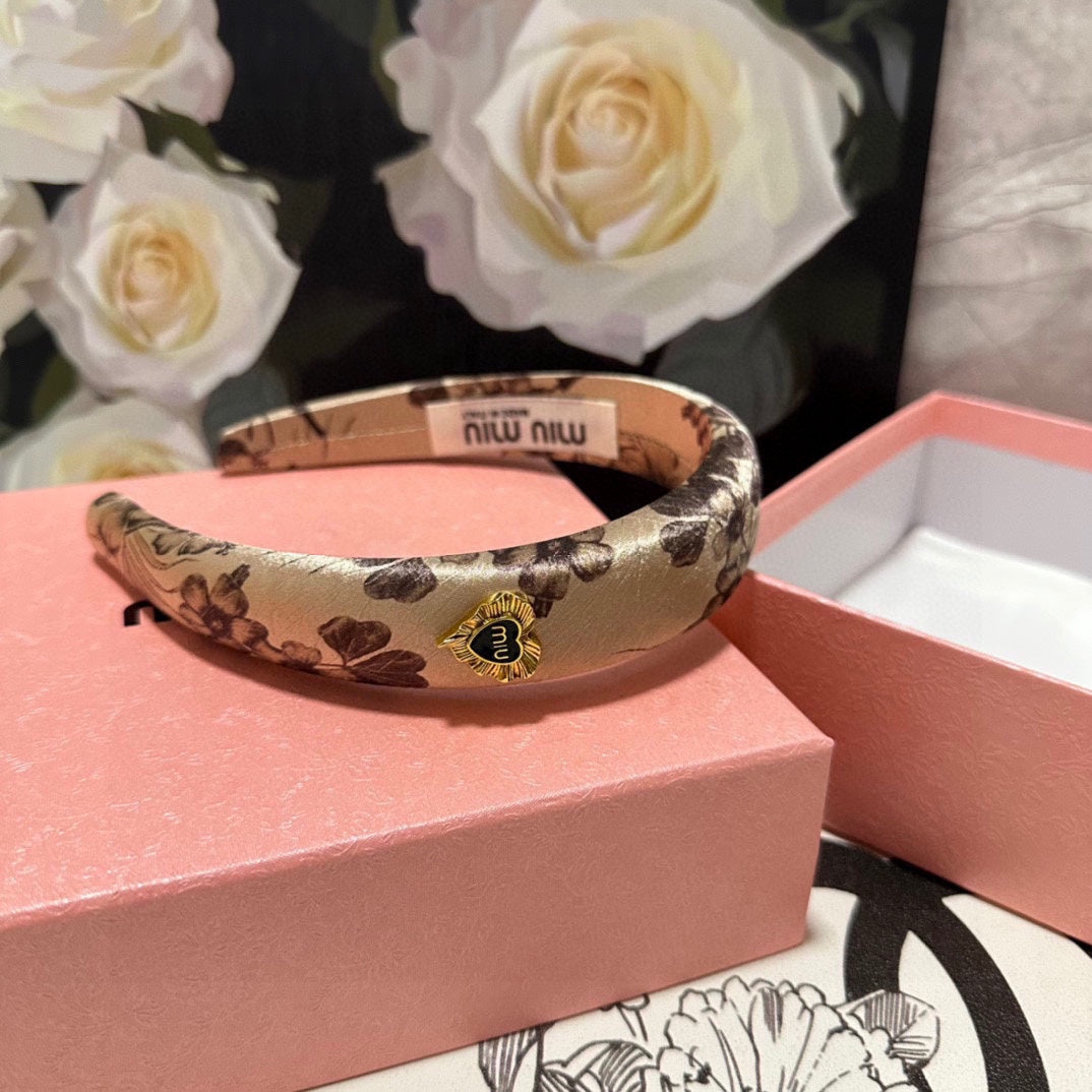 SILK THICK HEADBAND LIGHT BROWN FLOWER PRINT 239957