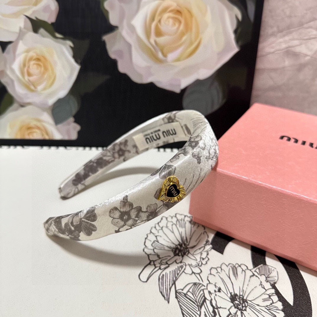 SILK THICK HEADBAND WHITE FLOWER PRINT 239958