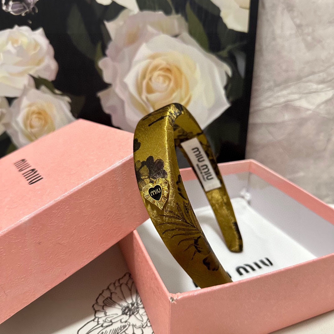 SILK THICK HEADBAND DIJON YELLOW FLOWER PRINT 239959