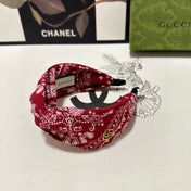 HAIRBAND IN RED AND WHITE PATTERN FABRIC 299346